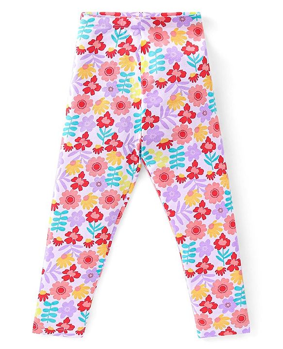 Babyhug Cotton Lycra Full Length Polka Dots & Floral Printed Leggings Pack of 3 - Multicolour