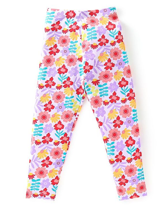Babyhug Cotton Lycra Full Length Polka Dots & Floral Printed Leggings Pack of 3 - Multicolour