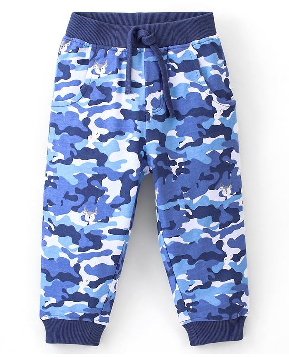 Babyhug Cotton Looper Knit Full Length Lounge Pant Camouflage Printed - Blue