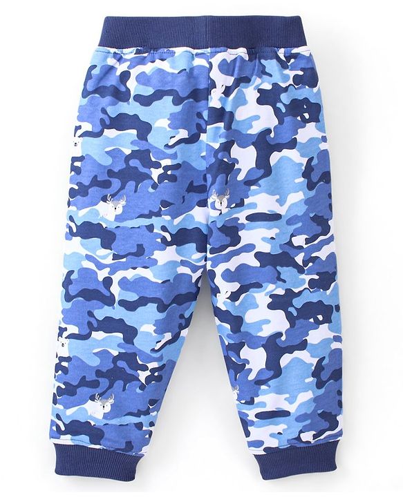 Babyhug Cotton Looper Knit Full Length Lounge Pant Camouflage Printed - Blue