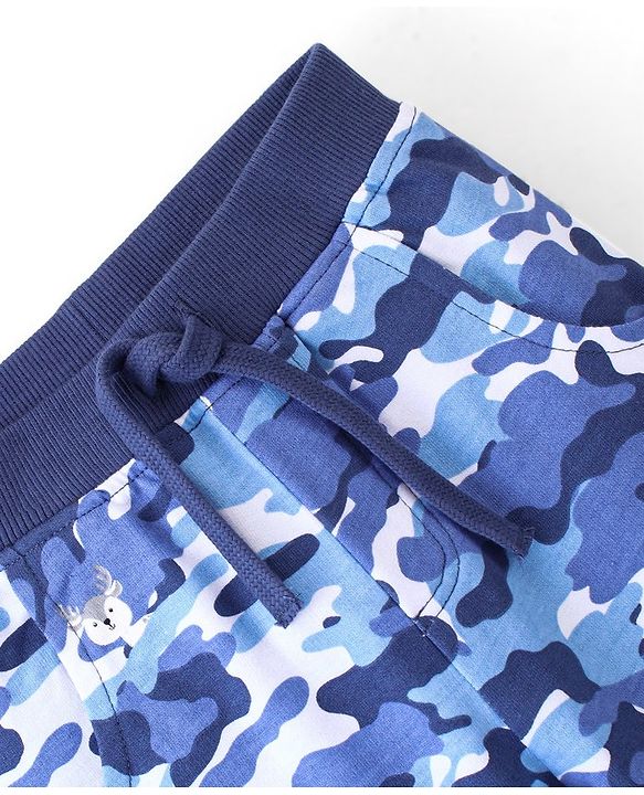 Babyhug Cotton Looper Knit Full Length Lounge Pant Camouflage Printed - Blue