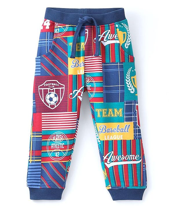 Babyhug Cotton Looper Full Length Lounge Pants Text Print - Blue