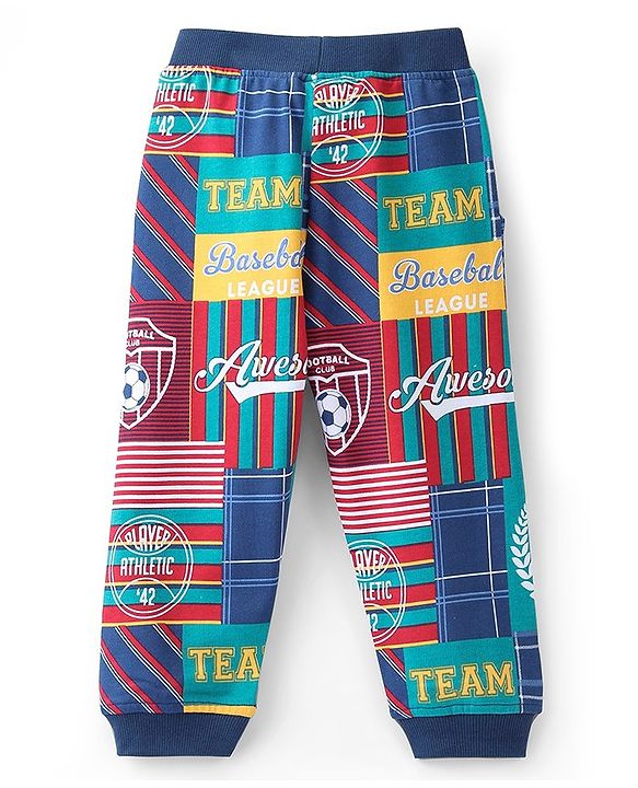 Babyhug Cotton Looper Full Length Lounge Pants Text Print - Blue