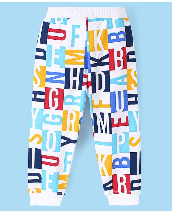 Babyhug Cotton Looper Alphabets Printed Full Length Lounge Pant - White