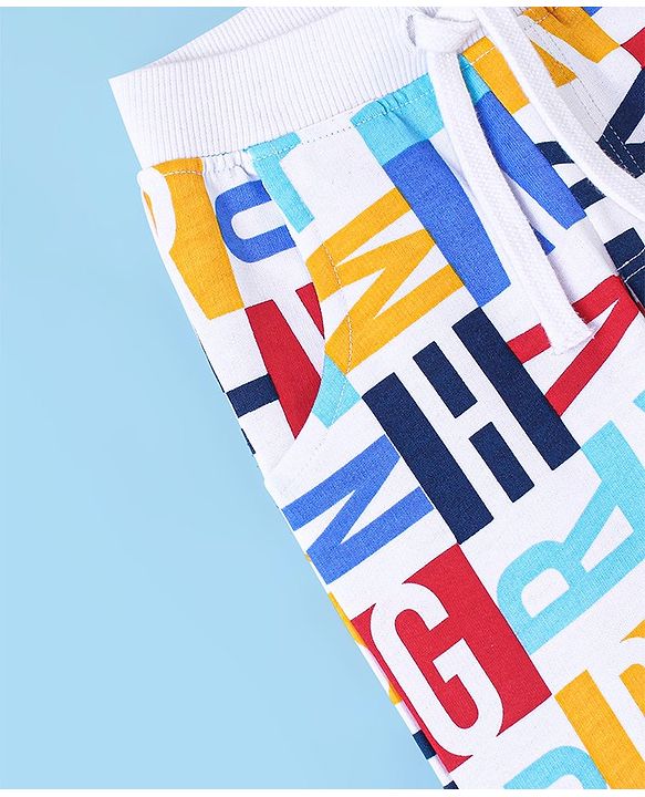 Babyhug Cotton Looper Alphabets Printed Full Length Lounge Pant - White