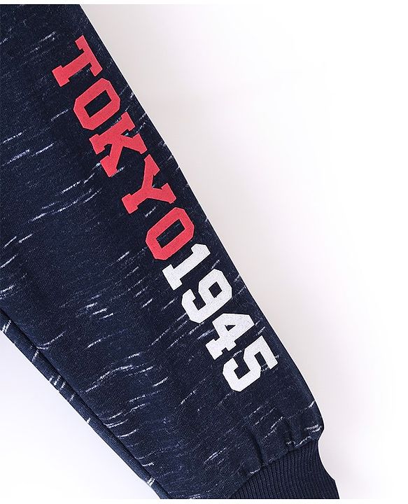 Babyhug Cotton Looper Knit Full Length Lounge Pant Text Print - Blue