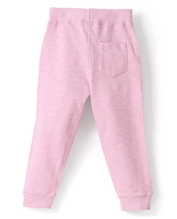 Babyhug Cotton Looper Knit Full Length Track Pant Text Print - Pink