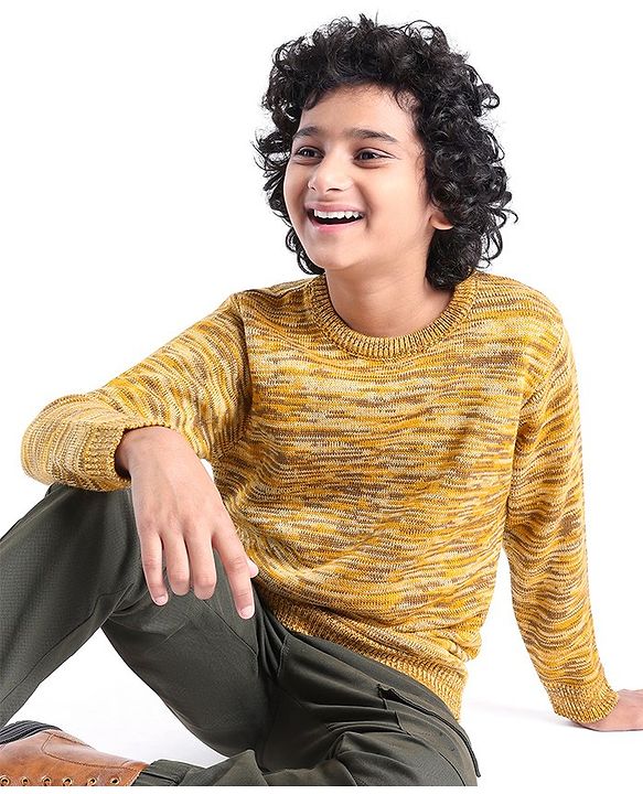 Pine Kids  Full Sleeves Round Neck Sweater- Mustard