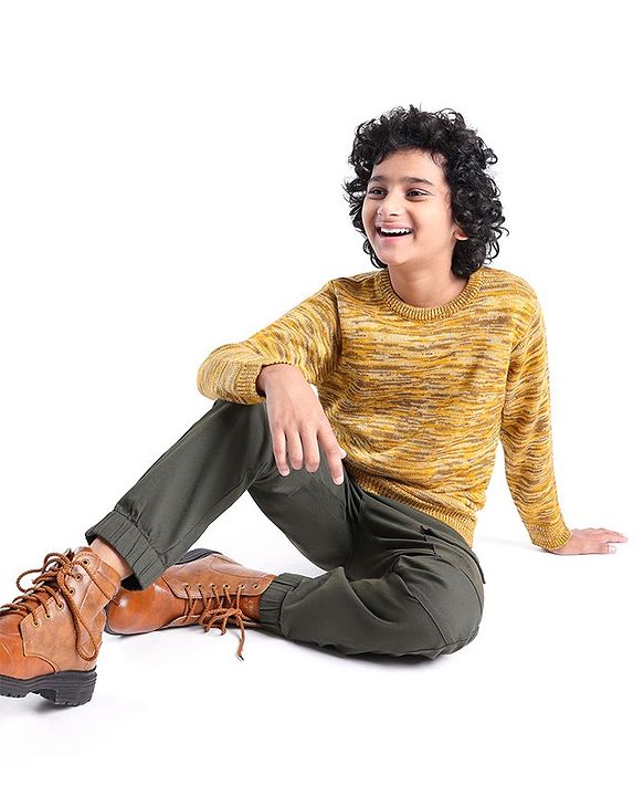 Pine Kids  Full Sleeves Round Neck Sweater- Mustard