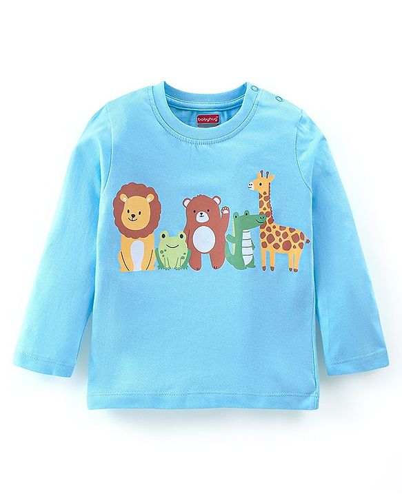 Babyhug Cotton Knit Full Sleeves Wild Animals Printed Night Suit - Blue