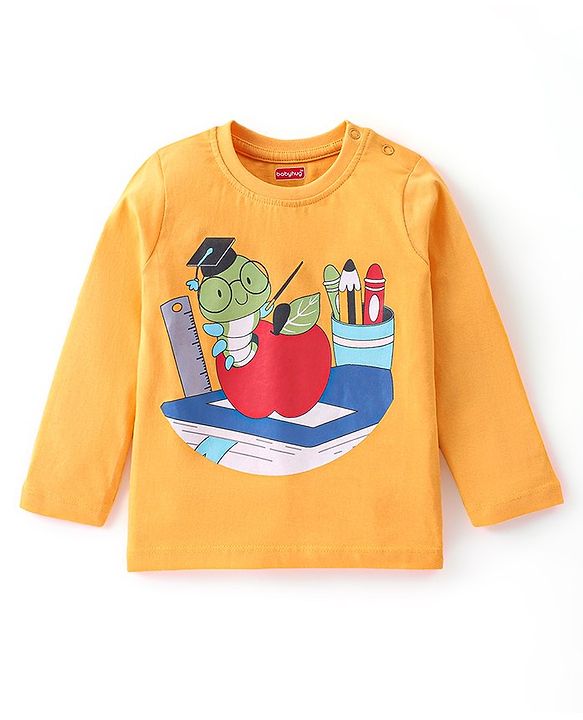 Babyhug Cotton Knit Full Sleeves Night Suit With Caterpillar Print - Yellow