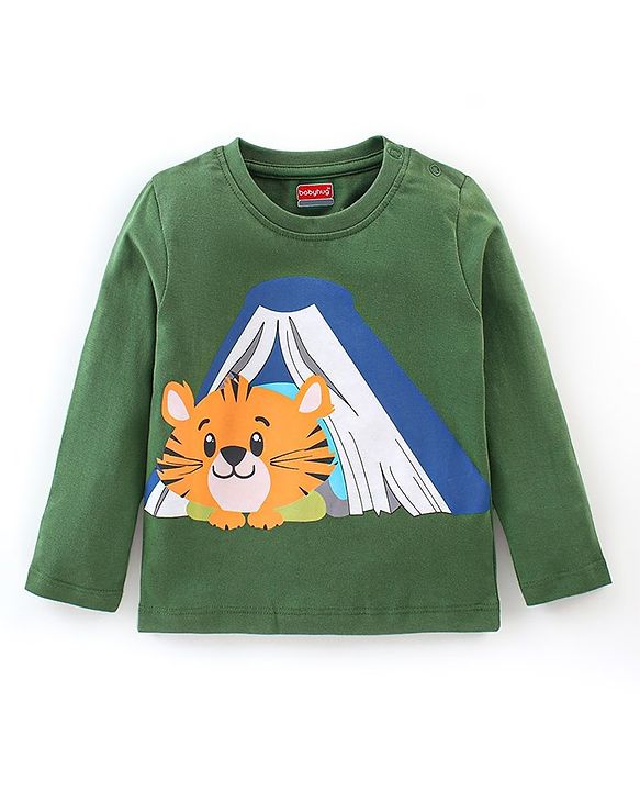Babyhug Cotton Knit Full Sleeves Tiger Printed Night Suit - Green