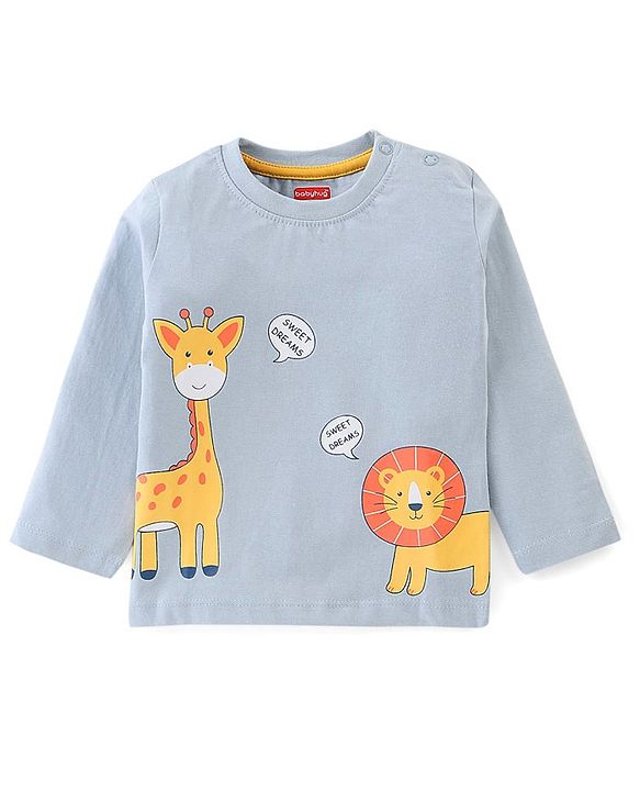 Babyhug Cotton Knit Full Sleeves Lion & Giraffe  Printed Night Suit - Blue