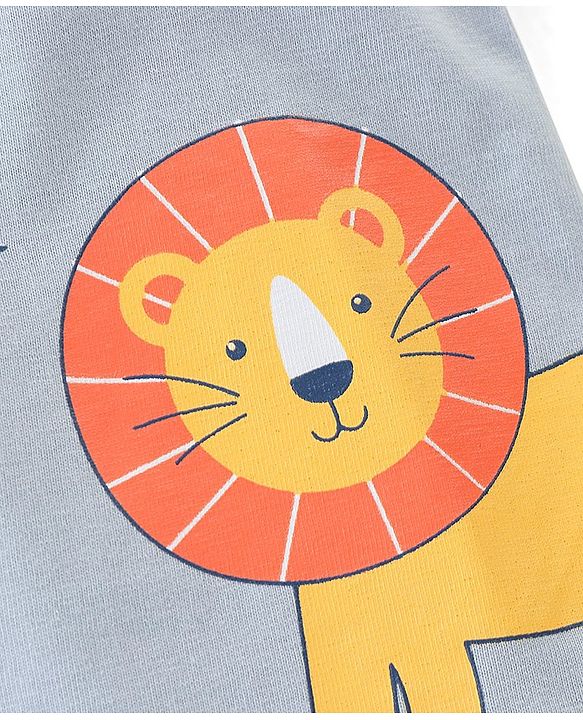 Babyhug Cotton Knit Full Sleeves Lion & Giraffe  Printed Night Suit - Blue