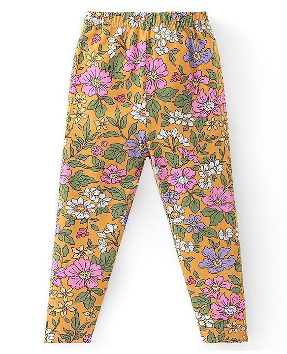 Babyhug Cotton Lycra Full Length Floral Printed Leggings - Multicolour