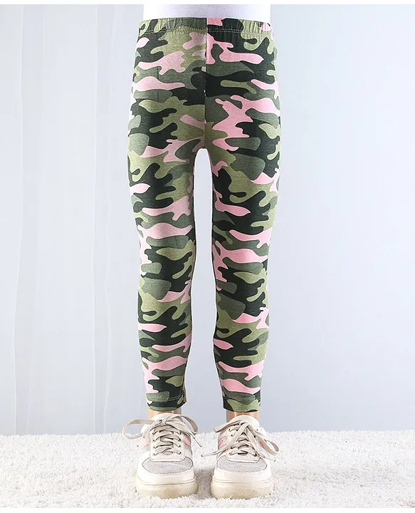 Babyhug Cotton Lycra Knit Full Length Stretchable Leggings Camouflage Print Green