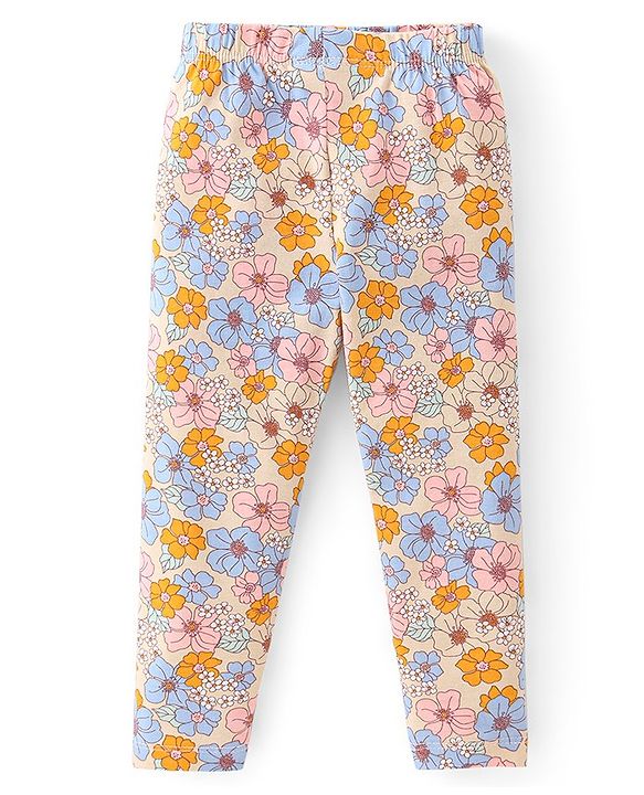 Babyhug Cotton Lycra Knit Full Length Leggings Floral Print - Multicolor