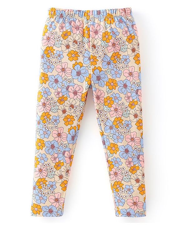 Babyhug Cotton Lycra Knit Full Length Leggings Floral Print - Multicolor