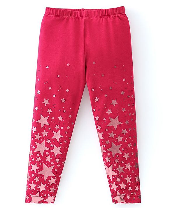 Babyhug Cotton Lycra Knit Full Length Starts Printed Leggings - Red