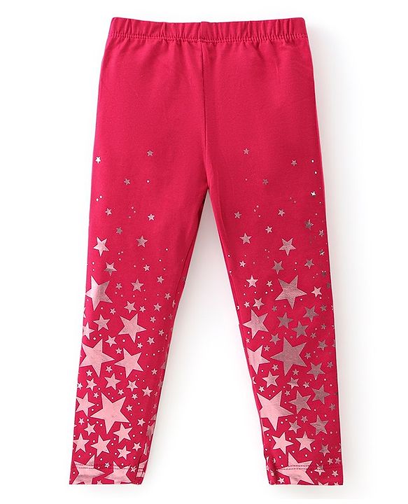 Babyhug Cotton Lycra Knit Full Length Starts Printed Leggings - Red