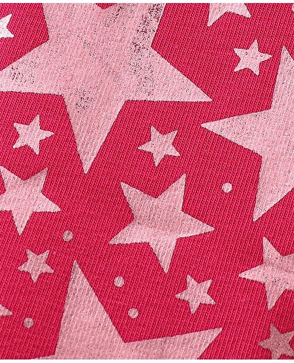 Babyhug Cotton Lycra Knit Full Length Starts Printed Leggings - Red