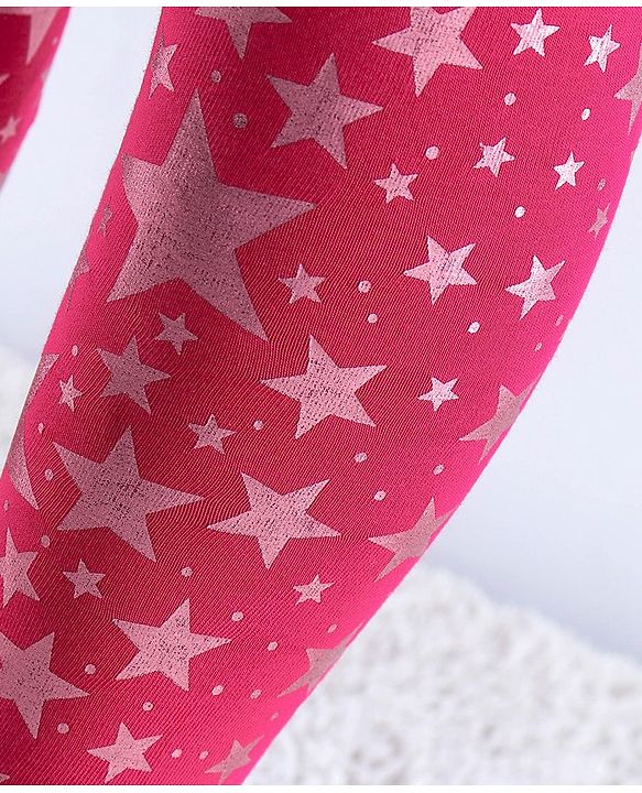 Babyhug Cotton Lycra Knit Full Length Starts Printed Leggings - Red
