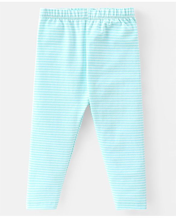 Babyhug Cotton Lycra Knit Full Length Leggings with Stretch & Heart Print Pack of 3 - Pink & Blue