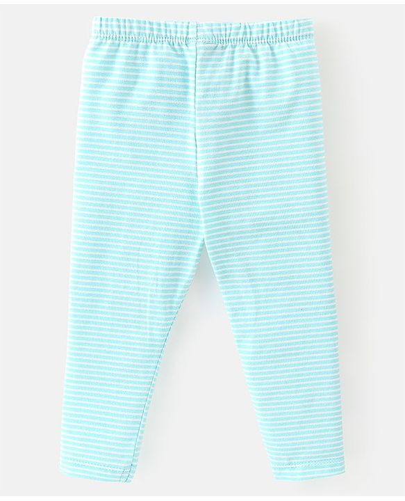 Babyhug Cotton Lycra Knit Full Length Leggings with Stretch & Heart Print Pack of 3 - Pink & Blue