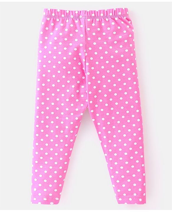 Babyhug Cotton Lycra Knit Full Length Leggings with Stretch & Heart Print Pack of 3 - Pink & Blue