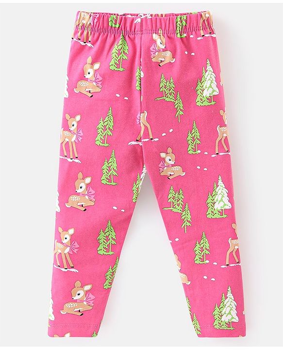 Babyhug Cotton Lycra Knit Full Length Leggings with Stretch & Heart Print Pack of 3 - Pink & Blue