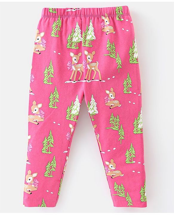 Babyhug Cotton Lycra Knit Full Length Leggings with Stretch & Heart Print Pack of 3 - Pink & Blue