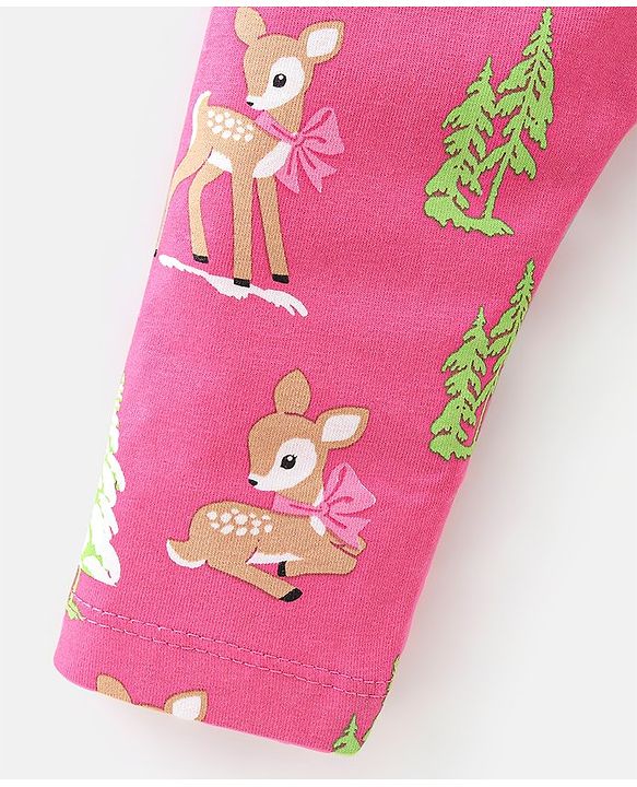 Babyhug Cotton Lycra Knit Full Length Leggings with Stretch & Heart Print Pack of 3 - Pink & Blue