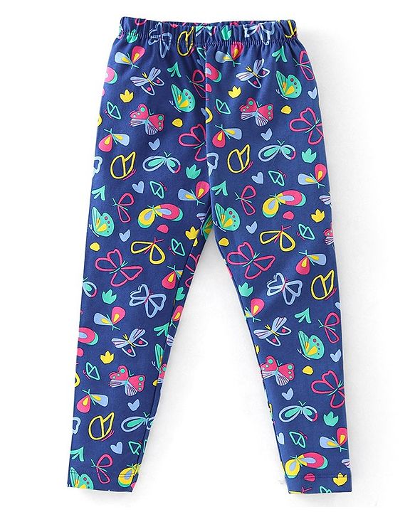 Babyhug Cotton Lycra Full Length Stretchable Legging Butterfly Print Pack Of 3 - Pink Blue & Yellow