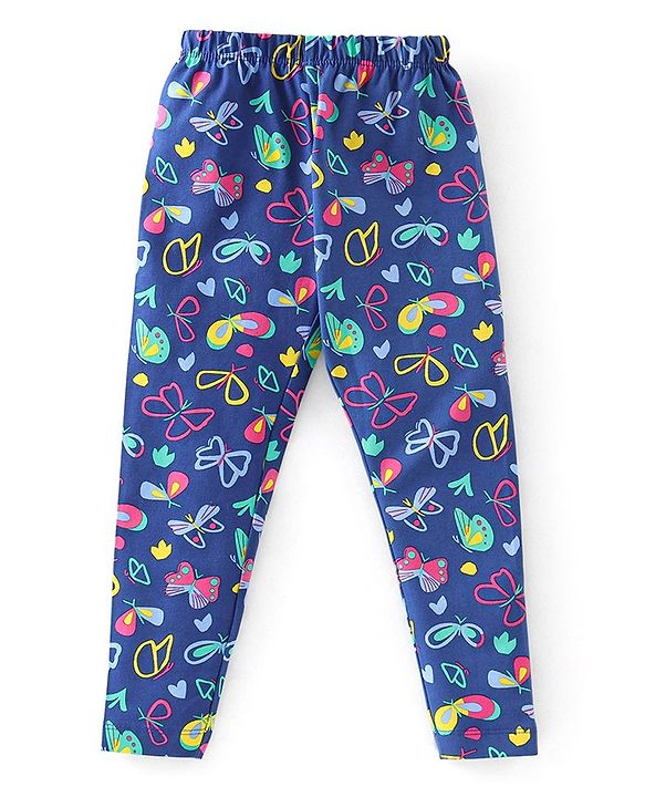 Babyhug Cotton Lycra Full Length Stretchable Legging Butterfly Print Pack Of 3 - Pink Blue & Yellow
