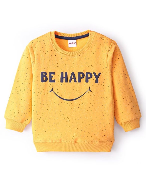 Babyhug Cotton Full Sleeves Sweatshirt With Text Graphics- Mustard