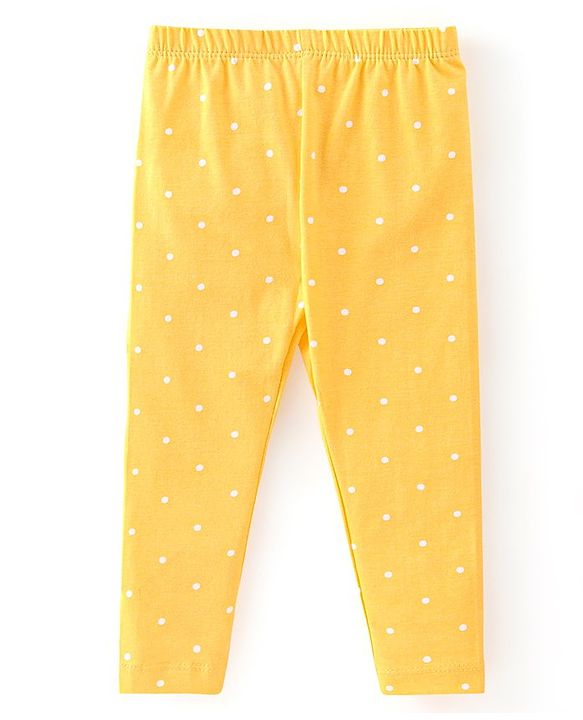Babyhug Cotton Lycra Knit Full Length Leggings with Stretch & Floral Print Pack of 3 - Pink & Yellow
