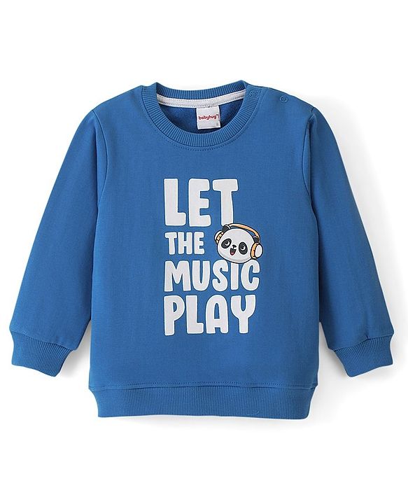 Babyhug Cotton Knit Full Sleeves Panda & Text Graphics Sweatshirts Pack of 2 - Blue & Yellow