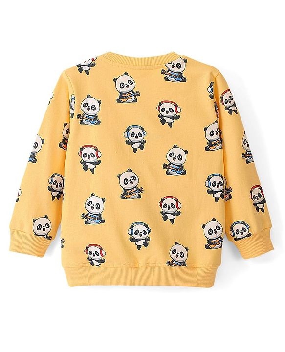 Babyhug Cotton Knit Full Sleeves Panda & Text Graphics Sweatshirts Pack of 2 - Blue & Yellow