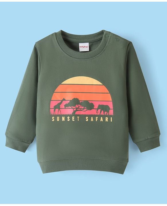 Babyhug Cotton Knit Full Sleeves Graphics Printed Sweatshirts Pack of 2 - Grey & Green