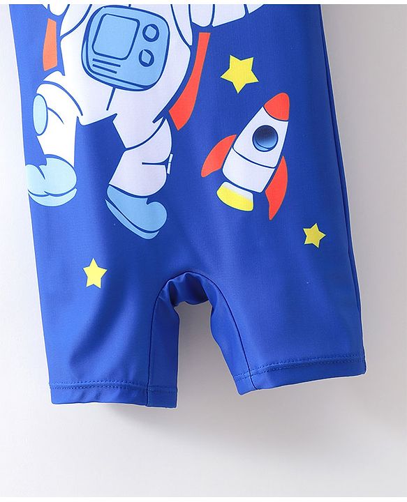 Babyhug Half Sleeves Legged Swimsuit Astronaut Print - Blue