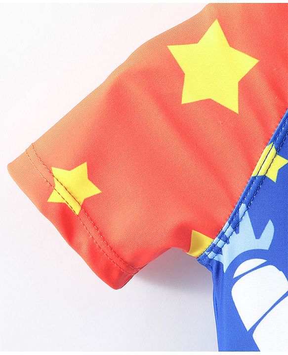 Babyhug Half Sleeves Legged Swimsuit Astronaut Print - Blue