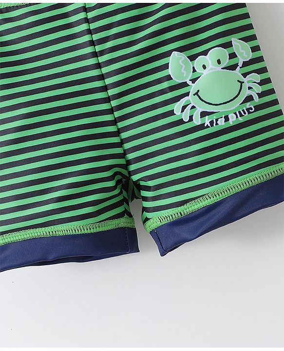 Babyhug Half Sleeves Two Piece Striped Swimsuit - Navy Blue