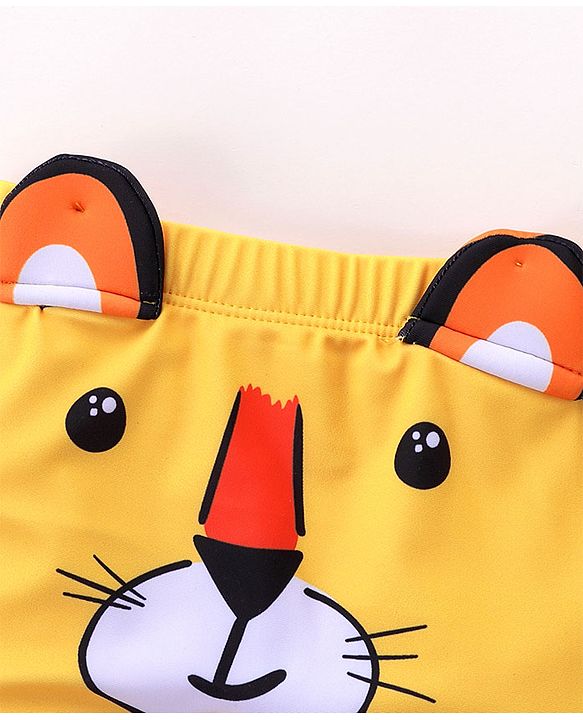 Babyhug Swimming Trunks with Cap Tiger Print - Yellow