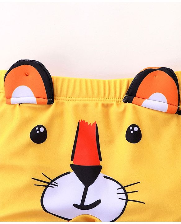 Babyhug Swimming Trunks with Cap Tiger Print - Yellow