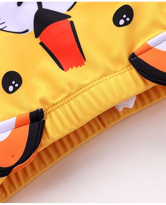 Babyhug Swimming Trunks with Cap Tiger Print - Yellow