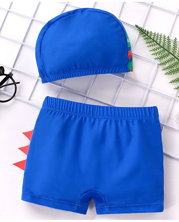 Babyhug Swimming Trunks with Cap Shark Print - Blue