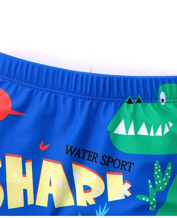 Babyhug Swimming Trunks with Cap Shark Print - Blue
