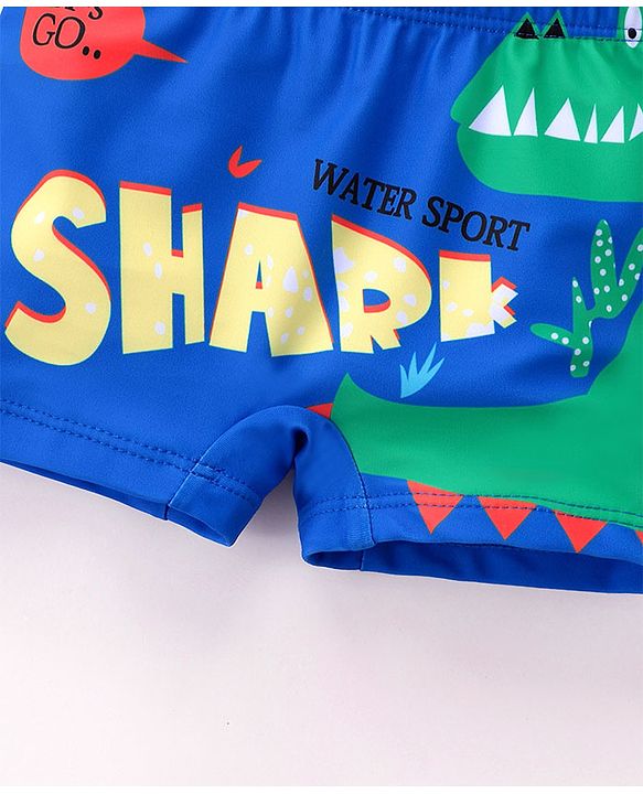 Babyhug Swimming Trunks with Cap Shark Print - Blue