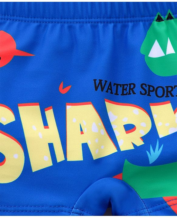 Babyhug Swimming Trunks with Cap Shark Print - Blue