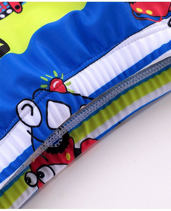 Babyhug Swimming Trunks with Cap Vehicle Print - Blue